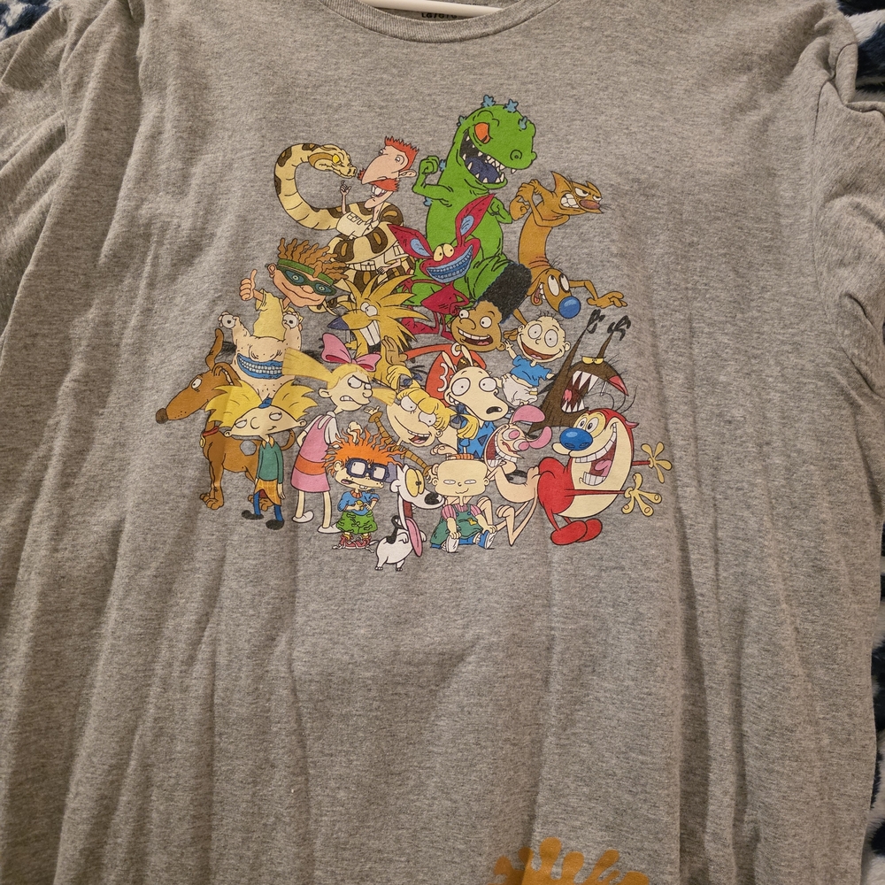 Nickelodeon Gray Long Sleeve Kids Tee with Cartoon Characters